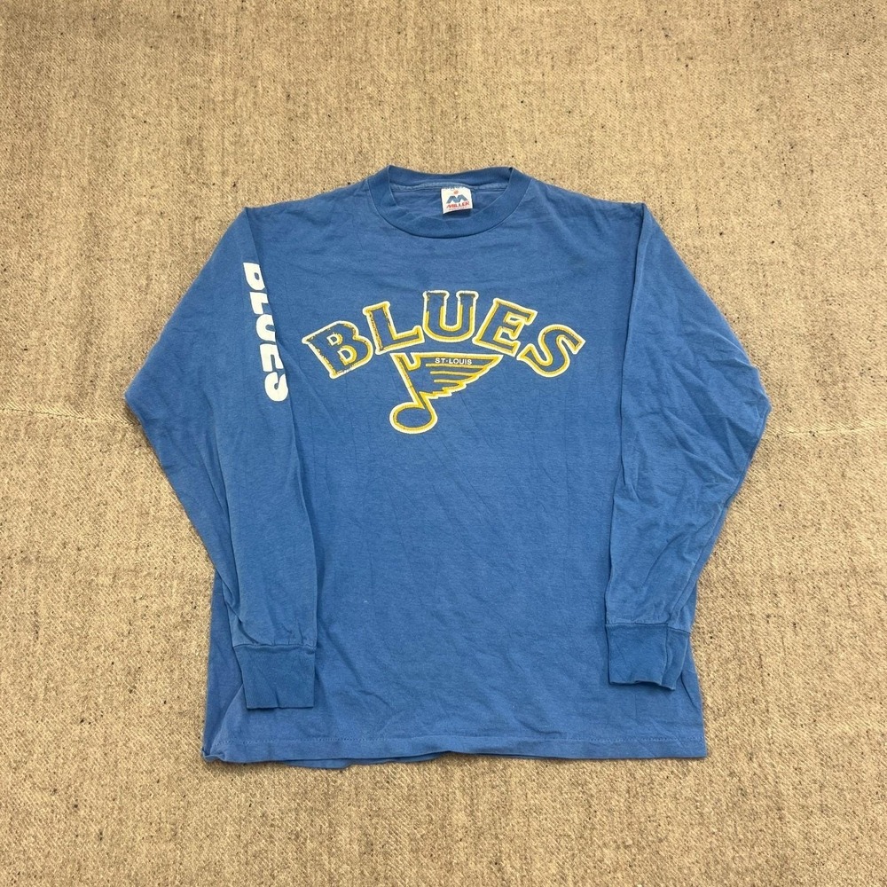 Vintage St Louis Blue Shirt Mens Medium Blue 1980s Long Sleeve NHL